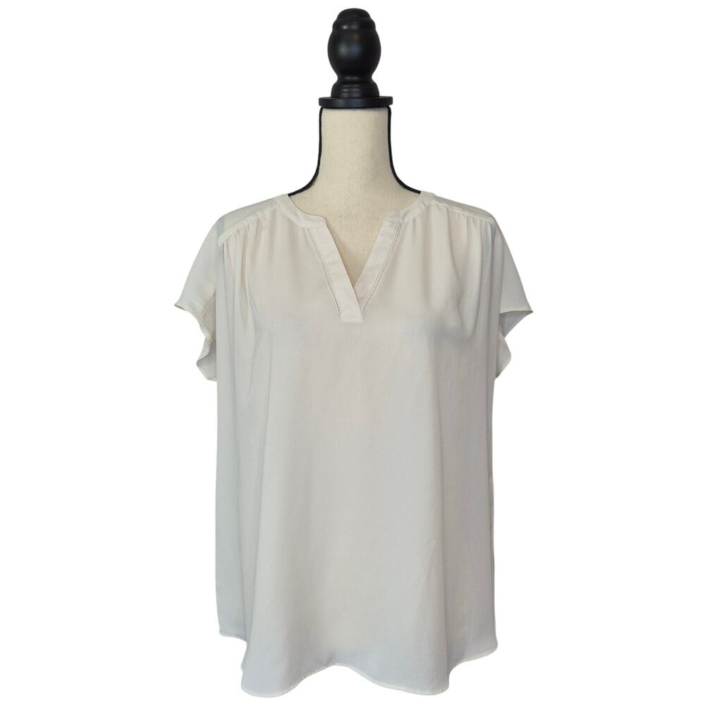 Banana Republic Top White Crepe V-Neck Popover Cap Sleeve Blouse Women's size M